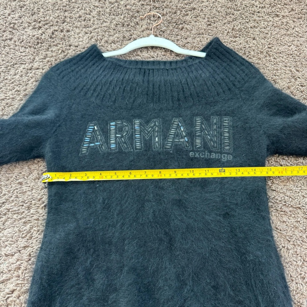 Armani Exchange Black On Off Shoulder Rabbit Hair Sweater Angora Fur M - Picture 9 of 10
